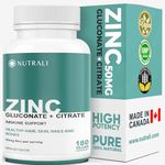 Zinc Supplements 50mg - Nutrali Zinc Bisglycinate, High Absorption Formula for Immune Support, Skin, Hair & Nails, 180 Vegan, Non-GMO, Gluten-Free Capsules