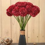 SATYAM KRAFT 5 Pcs Artificial Chrysanthemum Hydrangea Ball Flower Stick for Home Decor, Office, Bedroom, Balcony, Deepawali Decoration and Craft (Pack of 5,Dark Red) (Without Vase Pot)