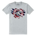 Marvel Boy's Captain America Torn T-Shirt, Grey Heather, 9-10 Years