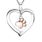 LYTOPTOP Necklace S925 Sterling Silver Heart Shape with A Rose Gold Paw Print Necklace Pendant