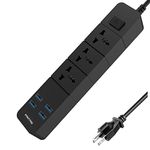 Universal Power Strip with USB Outlets 100-250V 10A 2500W Power Socket with 4 USB Charging Ports (5V 2.1A) Black for Home Office Smartphone Tablets Appliances