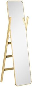HOMCOM Espejo de Pie con Perchero Espejo de Cuerpo Entero 40x35x147 cm Espejo Largo con Marco de Madera para Salón Dormitorio Entrada Natural