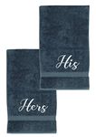 La Maison 100% Egyptian Cotton Embroidered His and Hers Soft Waffle Pack of 2 Couples Hand Towel Bath Towel Sets Wedding (Bath Sheet Set, Charcoal)