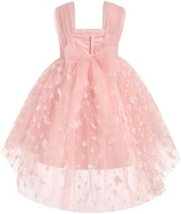 Toddler Baby Flower Girls Sequins Bowknot High Low Tutu Dress Petal Lace Princess Pageant Wedding Birthday Party Formal Gown, Pink Flower Tulle, 3-4 Years