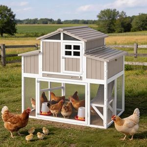 Large Wooden Chicken Coop, Hen House with 4 Nesting Boxes, Large Poultry Cage for Yard Farm Backyard Hen House, Duck Coop and Rabbit Run with 4 Nesting Boxes(56.3" L x 35.24" W x 52.8" H)