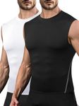 Odoland 2 Pack Men's Compression Sleeveless Shirts, Dry Fit Athletic Base Layer Tank Top, Sports Running Gym Workout Shirts, Black and White, L