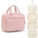 MDODO Travel Toiletry Bag,Travel Makeup Bag with Hanging Hook Cosmetic Make up Toiletry Bags for Women Traveling (Pink)