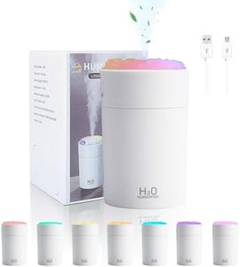 Air Humidifiers for Bedroom, Portable Mini Humidifier with 7-Color Night Light, Essential Oil Diffuser USB Cool Mist Humidifier, Auto Shut-Off, 2 Mist Modes, for Car, Office, Bedroom (220ml, White)