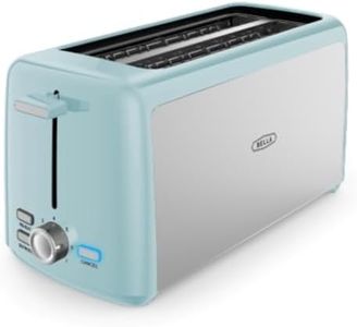 BELLA 4 Slice Toaster, Long Slot & Removable Crumb Tray, 7 Shading Options with Auto Shut Off, Cancel & Reheat Button, Toast Bread & Bagel, Stainless Steel & Aqua