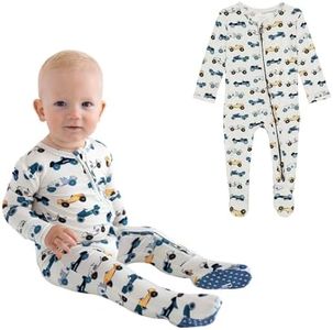 Posh Peanut Baby Rompers Pajamas - Newborn Sleepers Boy Clothes - Kids One Piece PJ - Soft Viscose from Bamboo (Enzo, 3-6 Months)