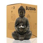 Goodeco Meditating Buddha Statue Figurine - Sitting Sculpture Candle Holder with LED Tea Light Decoration,Gift idea,Spirituality Home Garden Patio Yard Decor,Antique Bronze Look 8 in