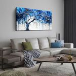 Tree Canvas Wall Art Bedroom - Modern Wall Art for Living Room - Blue Home Office Decor Size 24" x 48"