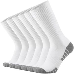 ONKE Max Full Cushion Crew Socks for Men M-XXL Athletic Work Boots Heavy Duty Steel Toe Thick Warm Moisture Wicking Control(White L)