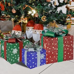 CCLIFE - Juego de 3 Cajas de regalo con luces LED, ideales para darle un toque elegante y luminoso a tu decoración navideña