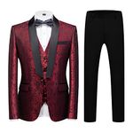 Mens Suits 3 Piece Tuxedo Slim Fit Paisley Jacquard Tuxedo Suit Casual Business One Button for Wedding Dinner Party Red