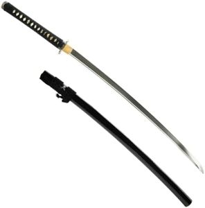 Handmade Sword - Fully Functional Deluxe Japanese Samurai Katana Sword, 1095 Carbon Steel, Clay Tempered, Full Tang, Sharp, Empire Wheel Tsuba, Black Scabbard, Certificate