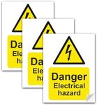 SAFESIGN (3 Pack) Danger Electrical Hazard Vinyl Sign Stickers 200 X 150mm - Waterproof Vinyl Conforms to EN ISO 7010:2012