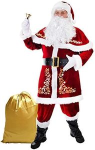 Ahititi Santa Costume for Men 12pcs Set Red Deluxe Velvet Christmas Party Cosplay for Adult Santa Claus Suit L