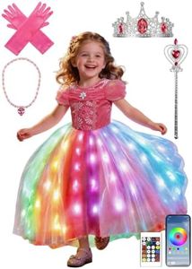 UPORPOR Princess Costume for Girls, Light Up Toddler Princess Dress with APP Control with Music Syncs Model for 3-9 birthday