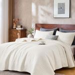 DOWN HOME Cali King Quilt Bedding Set with Shams, Vintage Washed Quilted Blanket Thin Comforter Lightweight Bedspread Coverlet Bed Cover, Brushed Microfiber Stripe Stitching, Linen White, 111"x92"