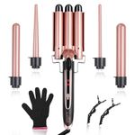 Sixriver 5 in 1 Curling Wand Set, Curling Iron with 3 Barrel Hair Crimper Iron and Interchangeable 4 Curling Wands, Dual Voltage Crimper Hair Tool with Temp Control for All Hair Types, Glove & 2 Clips