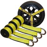 Mega Cargo Control 4 - Pack 2” x 10’ D-Ring Loop Car Straps (Lasso TIRE Straps Have Heavy-Duty D Ring)