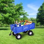 HORSESHOE Heavy Duty Steel Mesh Garden Cart Utility Wagon Installed 4.10/3.50-4 Flat Free Tire on Steel Wheel Assembly, w/Removable Sides & Liner, Max Load 880 Pounds (Blue)