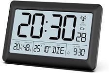 LATEC Digital Wall Clock with Temperature Display and Humidity Display, Radio-Controlled Digital Clock with Backlight, Date, Day of the Week, Large, 20 x 13 x 1.2 cm (with Batteries)