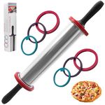 Rolling Pin,Adjustable Rolling Pin with Thickness Rings, Stainless Steel Dough Roller Baking Supplies for Pizza Pastry Fondant Pie Pasta (Stainless Steel-Rolling Pin)