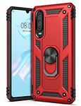 GREATRULY Ring Kickstand Phone Case for Huawei P30,Heavy Duty Dual Layer Drop Protection Case,Hard Shell + Soft TPU + Ring Stand Fits Magnetic Car Mount,Red