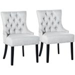 HOMCOM Button-Tufted Dining Chair, Fabric Upholstered Accent Chair with Nailed Trim & Wood Legs for Living Room, Set of 2, Light Grey