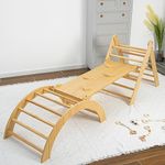 Avenlur Cedar 5-in-1 Indoor Gym Playset - Montessori Climbing Set with Arch - Adjustable Triangle Ladder, Climbing Ramp, Arch Climber, Rocker, Slide - Toddler Gym Ages 18 mo to 4yr (Natural)