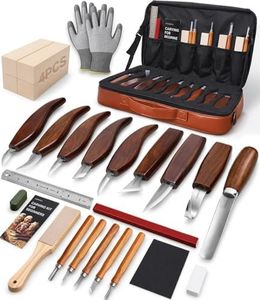 AIZMOZIA Wood Carving Kit, 30Pcs Wood Carving Tools Set with Leather Storage Bag, Deluxe Whittling Kit, 9 Wood Carving Knives 5 Chisels 4 Blocks Woodworking Tools for Beginners Enthusiasts Adults Gift
