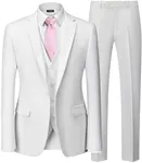 YND Men's Slim Fit 3 Piece Suit Set with Stretch Fabric, One Button Blazer Vest Pants, Solid Party Wedding Dress, Jacket Waistcoat and Trousers with Tie Pure White