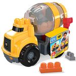 MEGA BLOKS Cat Toddler Blocks Building Toy Set, Cement Mixer Truck with 9 Pieces and Storage, Yellow, Ages 1+ Years