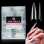 UNA GELLA 504PCS Stiletto Nails Tips Half Cover XXL Long Almond Nail Tips Soft Gel Nail Tips 12 Sizes Traceless Clear False Fake Nails for Nails Extensions DIY Salon