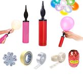 Munna Hand Air Balloon Pump Combo Set of 7 Pcs includes 1 Pc Air Pump, 2 Pcs Flower Clips, 1 Pc Glue Dot Roll, 1 Pc Arch Strip, 1 Pc Curling Ribbon & 1 Pc Double Sided Foam Tape for Balloon Decoration