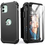 IDweel for iPhone 11 Case with Tempered Glass Screen Protector,Hybrid 3 in 1 Shockproof Slim Heavy Duty Protection Hard PC Cover Soft Silicone Bumper Full Body Case, Black