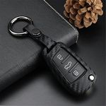 M.JVisun Soft Silicone Rubber Carbon Fiber Texture Case for Audi Flip Car Remote Key Fob Cover for Audi A1 A3 A4 A6 A8 Quattro Q2 Q3 Q7 R8 RS3 RS6 S3 S6 TT TTS Remote Key - Black - Round Keychain