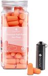 Premium Ear Plugs (60 Pairs) – Soft Foam Noise Cancelling Earplugs for Sleeping | 38dB SNR Hearing Protection | Ideal for Sleep Work Travel Swimming Study to Block Snoring, Loud Noise, Water (Orange)