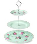 BTaT- 3-Tier Dessert Stand, Green, Afternoon Tea Stand, Porcelain Dessert Tower, 3 Tier Tea Sandwich Stand, Tiered Plate Stand, Tiered Plate Stand, Tea Party Tray 3 Tier