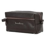 LOUIS STITCH Unisex Brunette Brown Italian Shrunken Leather Toiletry Kit Travel Organizer Pouch with Multiple Compartments Grooming Shaving Cosmetic Vanity Toileteries Bag for Men and Women (TK-SZ-BB)