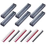 CEEYSEE 12pcs(6 Sets) 12 Positions Dual Rows Covered Screw Terminal Block 600V 25A + 6Pcs 12 Positions Pre-Insulated Black/Red Fork Terminal Barrier Strip 400V 25A (TB2512)