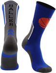 MadSportsStuff Baller Basketball Logo Crew Socks (Royal/White, Small)