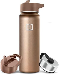 IRON °FLASK Camping & Hiking Hydration Flask with 3 Lids - Stainless Steel, Double Walled & Vacuum Insulated Water Bottle - Leak Proof & BPA Free (Pearl Beige, Straw - 22 oz)