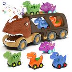 Dinosaur Truck Toy Car for Kids, Friction Power Carrier Vehicle with 4 Pack Small Pull Back Dino Car, Christmas Birthday Gift for 18M+ 2 3 4 5 Years Old Boys Toddlers