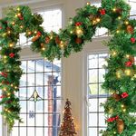GUOOU 9 Foot Christmas Lighted Garland, Battery Operated Christmas Garland with Lights, Pre Lit Garland Wreath for Indoor Home Winter Holiday New Year Xmas Decorations