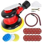 SI FANG 5 inch Dust Free Air Random Orbital Sander Industrial Vaccum Pneumatic Car Polisher with Dust Collection & 125mm Sandpaper Polishing Pads Kit, 12000RPM Palm Sanders for Sanding Wood Metal Wall