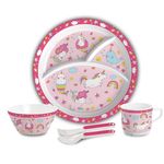 Cello Kidzbee Trioplate Pink Parade Melamine Meal Set for Kids | BPA Free and Food-Grade Material | Attractive and Kidfriendly Designs | Break Resistant & Durable Set | Set of 5, Pink