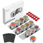 HOMGEN 12Pack Magnetic Spice Containers Stainless Steel Magnetic Spice Jars Set 3.4oz Magnetic Spice Jars for Refrigerator Cooking Magnet Spice Tin Set with Lid and 3 Metal Plate Base for Kitchen etc